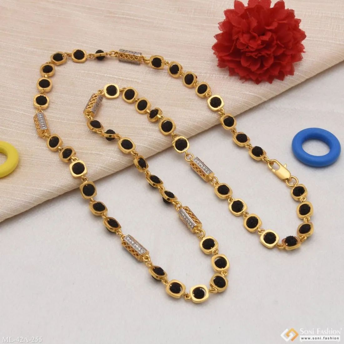 1 Gram Gold Forming Fancy Design High-Quality Rudraksha Mala for Men - Style A255