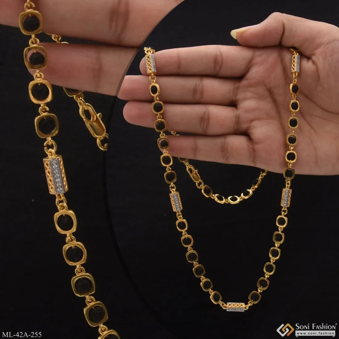 1 Gram Gold Forming Fancy Design High-Quality Rudraksha Mala for Men - Style A255