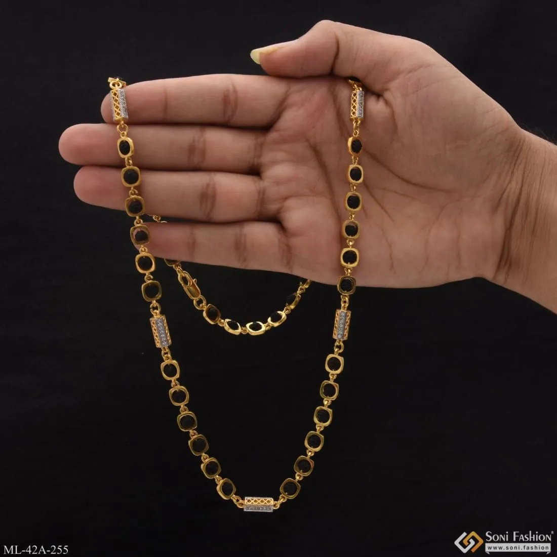 1 Gram Gold Forming Fancy Design High-Quality Rudraksha Mala for Men - Style A255