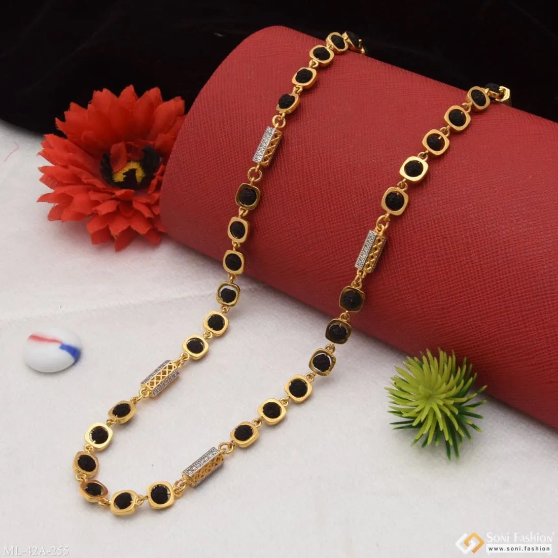 1 Gram Gold Forming Fancy Design High-Quality Rudraksha Mala for Men - Style A255