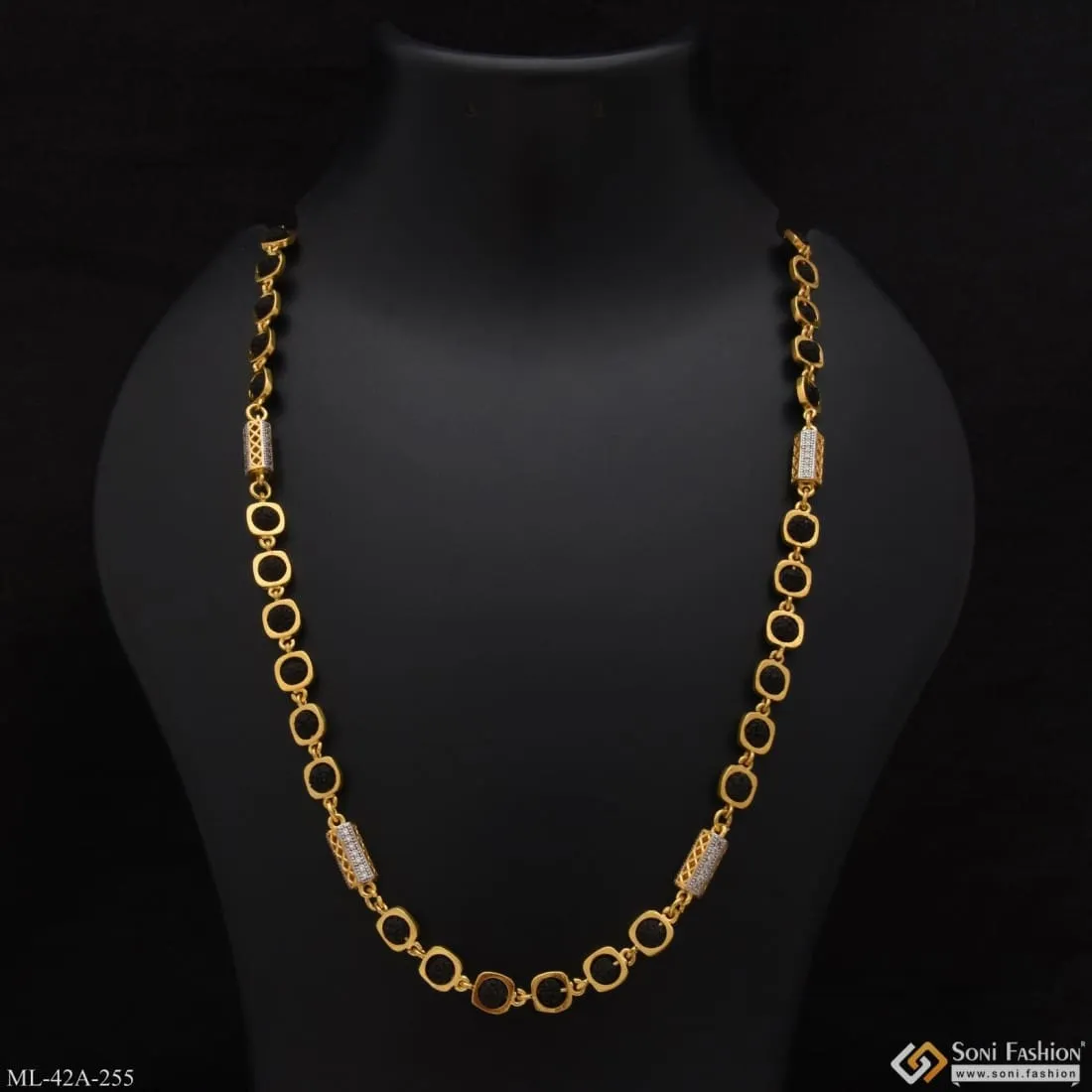 1 Gram Gold Forming Fancy Design High-Quality Rudraksha Mala for Men - Style A255
