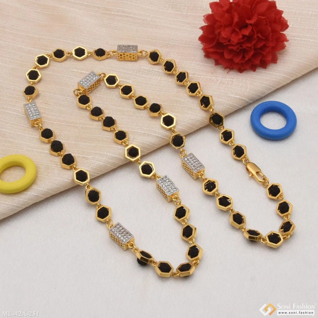 1 Gram Gold Forming Latest Design High-Quality Rudraksha Mala for Men - Style A251