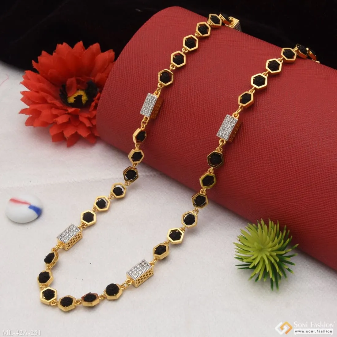 1 Gram Gold Forming Latest Design High-Quality Rudraksha Mala for Men - Style A251