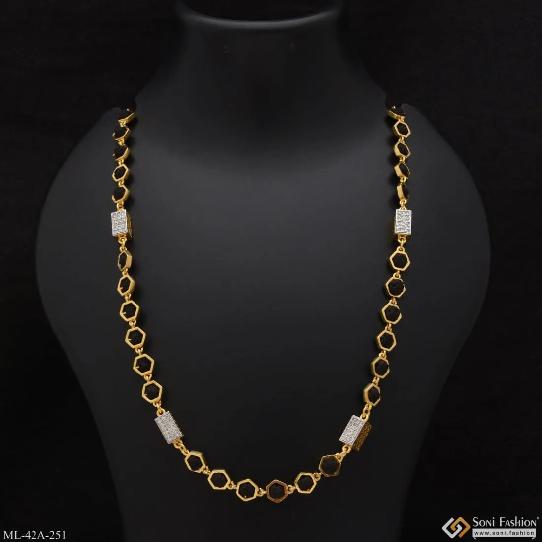 1 Gram Gold Forming Latest Design High-Quality Rudraksha Mala for Men - Style A251