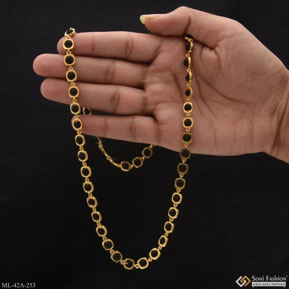 1 Gram Gold Forming Lovely Design High-Quality Rudraksha Mala for Men - Style A253