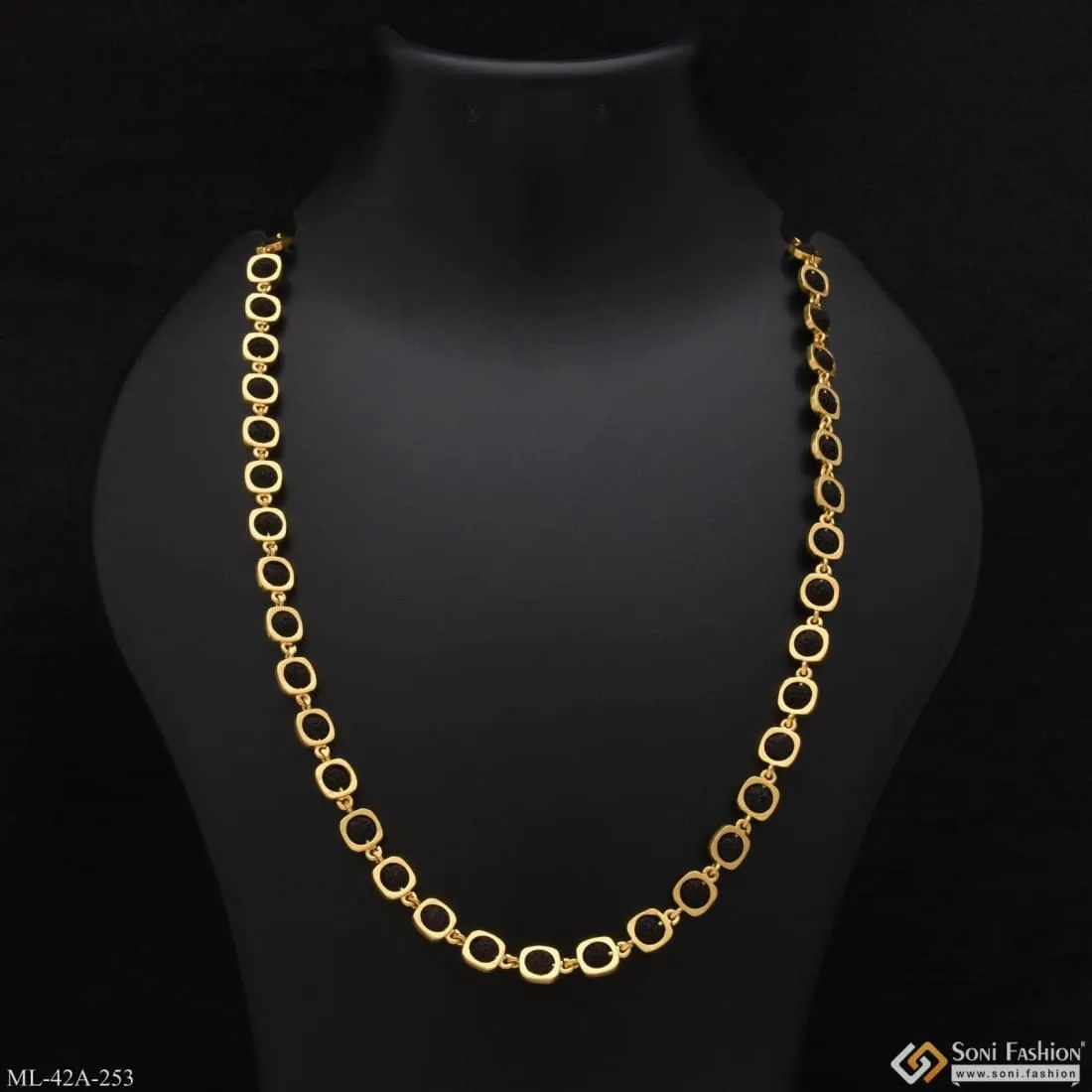 1 Gram Gold Forming Lovely Design High-Quality Rudraksha Mala for Men - Style A253