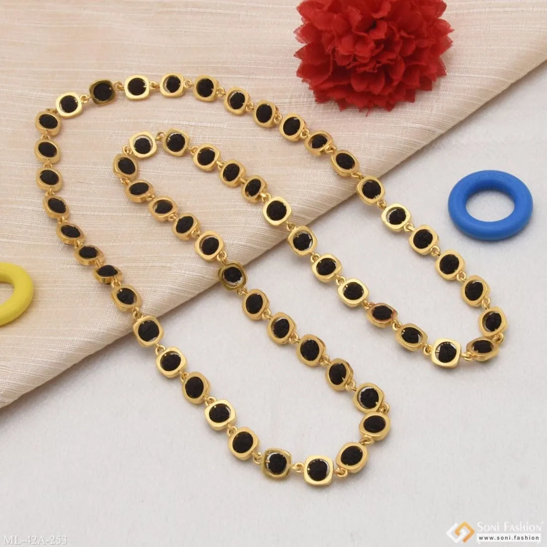 1 Gram Gold Forming Lovely Design High-Quality Rudraksha Mala for Men - Style A253