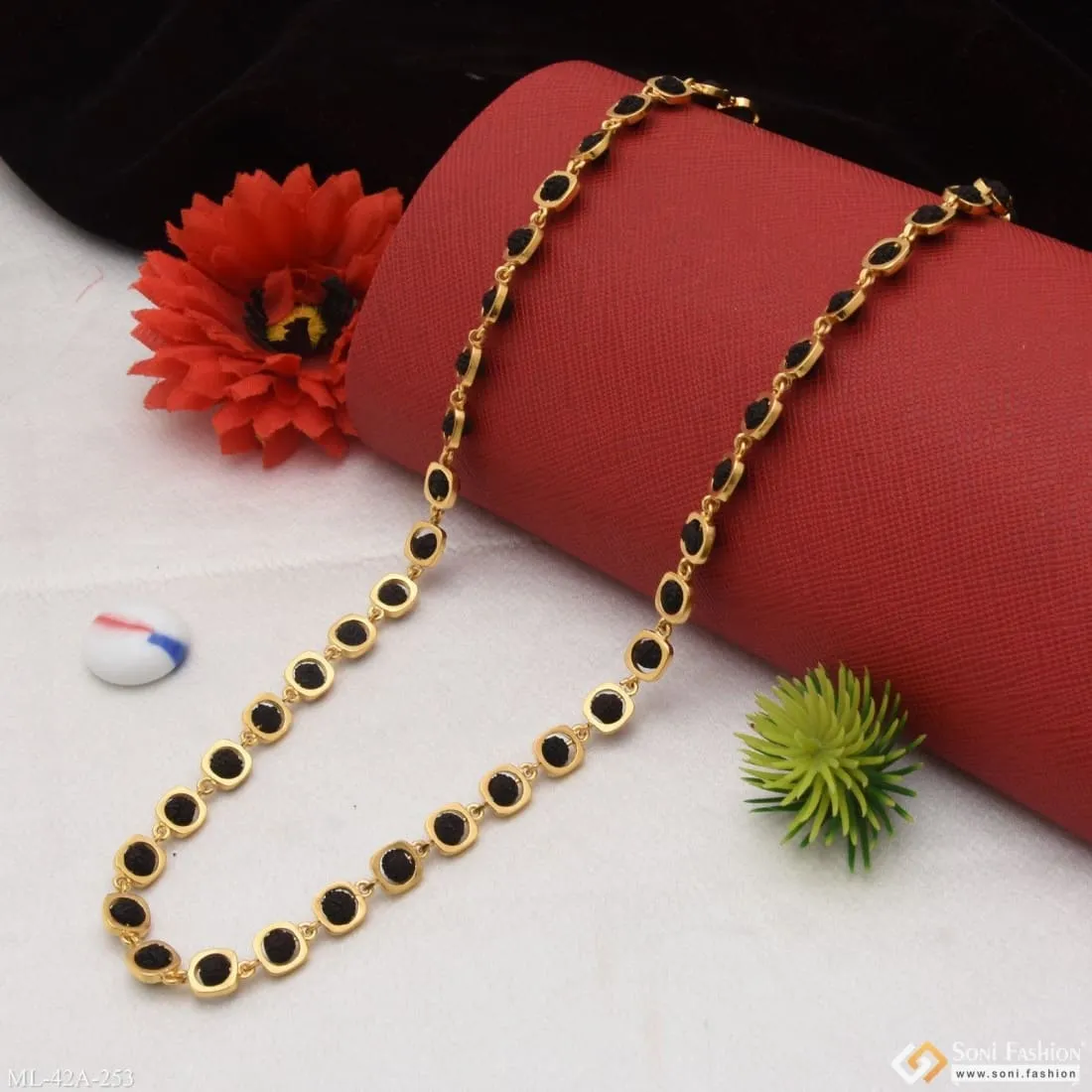 1 Gram Gold Forming Lovely Design High-Quality Rudraksha Mala for Men - Style A253