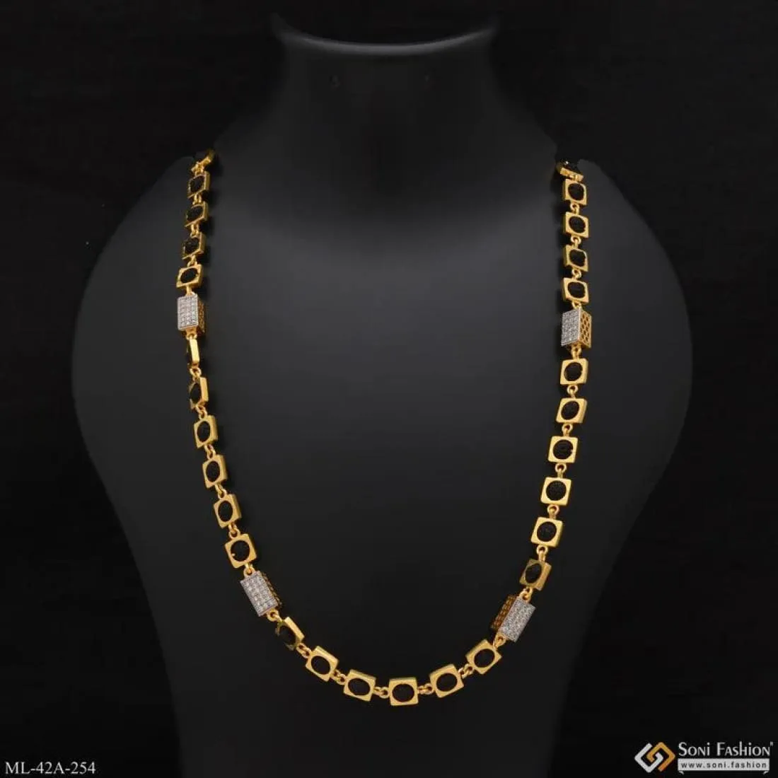 1 Gram Gold Plated Etched Design High-Quality Rudraksha Mala for Men - Style A254