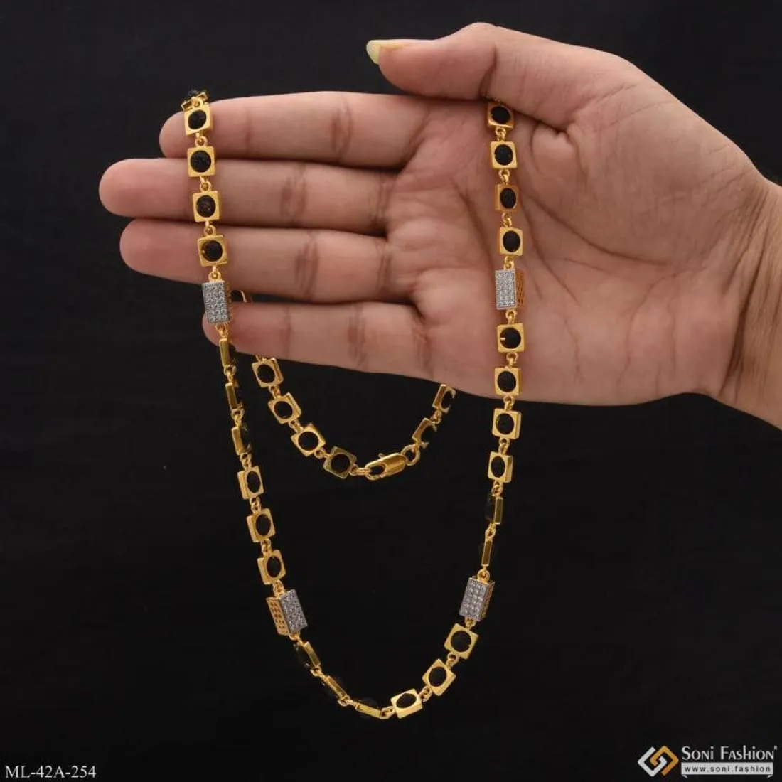 1 Gram Gold Plated Etched Design High-Quality Rudraksha Mala for Men - Style A254