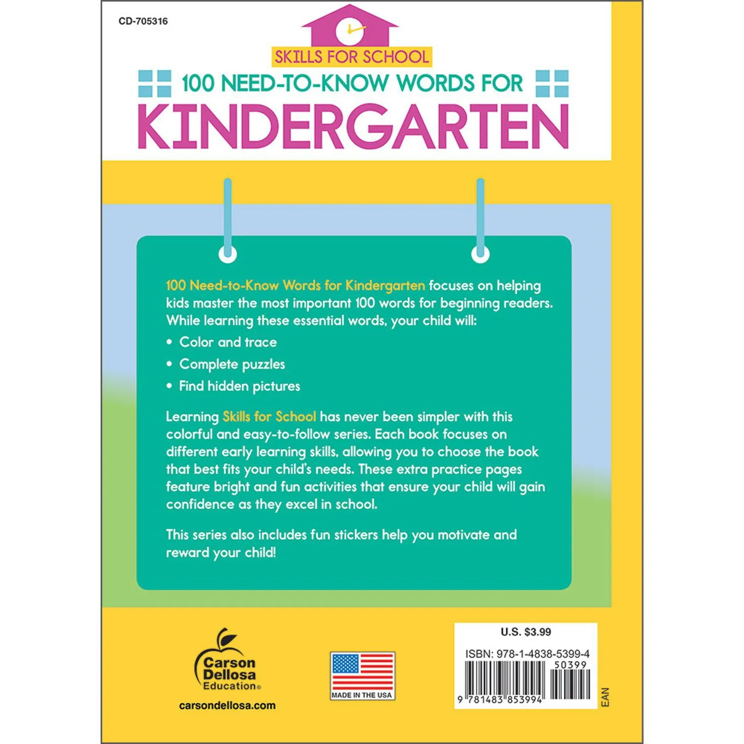 100 Need-to-Know Words for Kindergarten Activity Book 705316