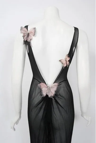 1998 Dolce & Gabbana Stromboli Collection Butterfly Chiffon Backless Sheer Dress
