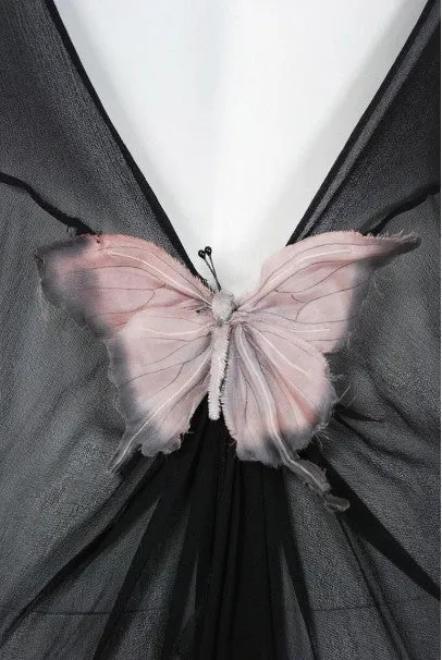 1998 Dolce & Gabbana Stromboli Collection Butterfly Chiffon Backless Sheer Dress