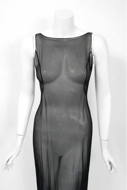 1998 Dolce & Gabbana Stromboli Collection Butterfly Chiffon Backless Sheer Dress