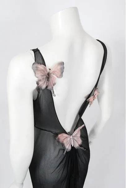 1998 Dolce & Gabbana Stromboli Collection Butterfly Chiffon Backless Sheer Dress