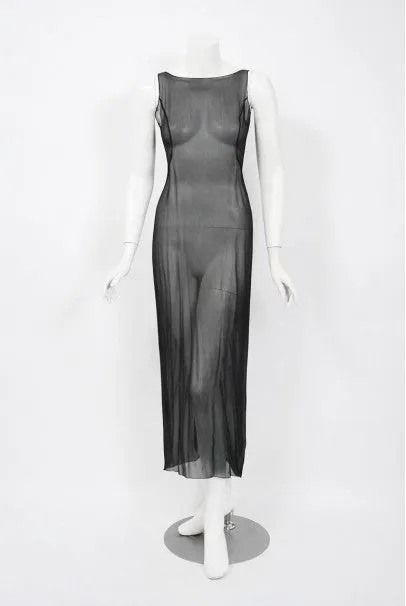 1998 Dolce & Gabbana Stromboli Collection Butterfly Chiffon Backless Sheer Dress