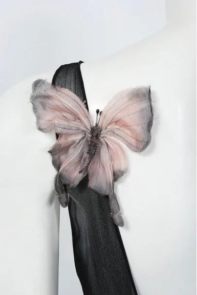 1998 Dolce & Gabbana Stromboli Collection Butterfly Chiffon Backless Sheer Dress