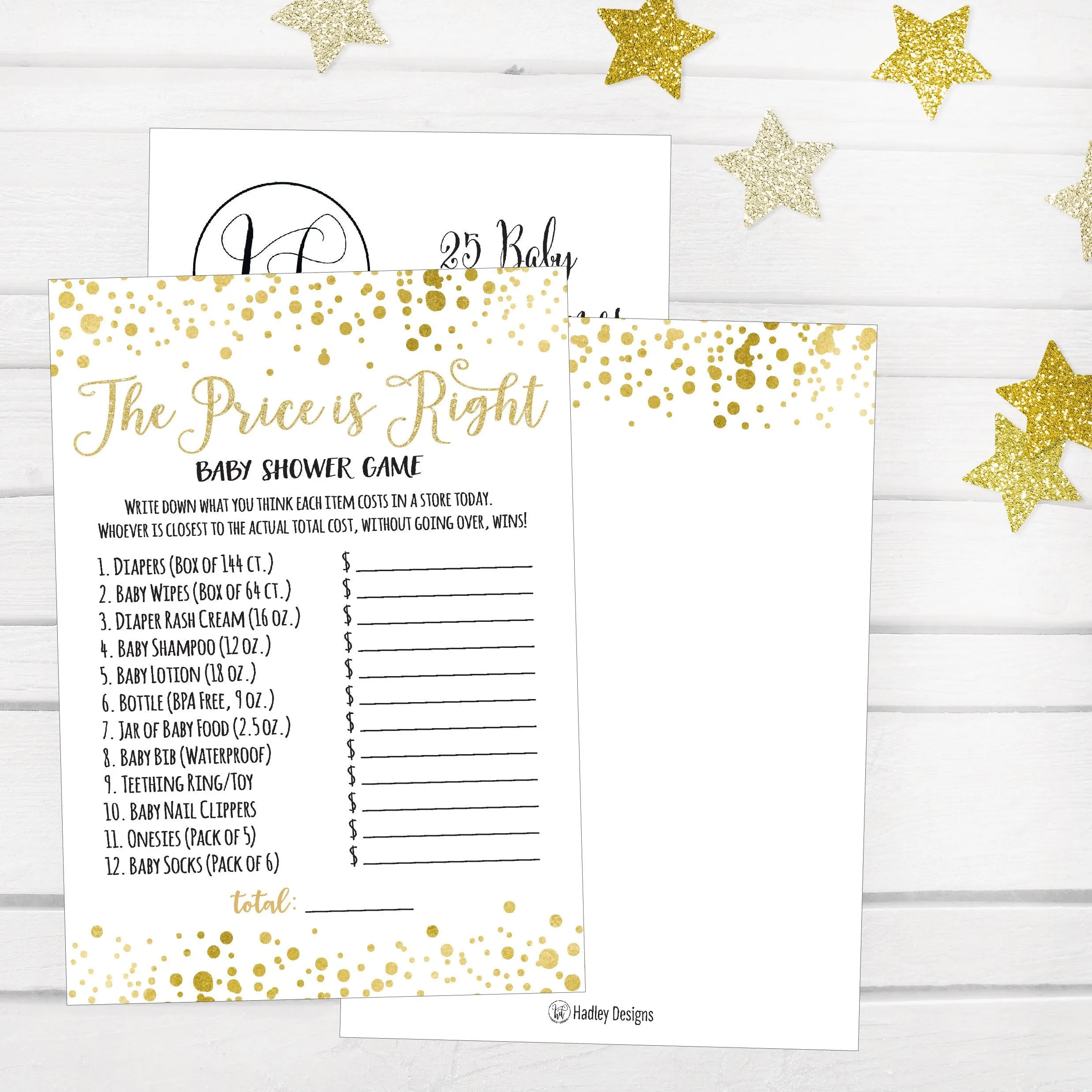 25 Gold Guess If The Price Is Right Baby Shower Game Ideas For Boys Girls Fun Party Activities Card Cute Best Gender Neutral Reveal Guessing Funny Question Bundle Pack For Couples Decorations Supplies