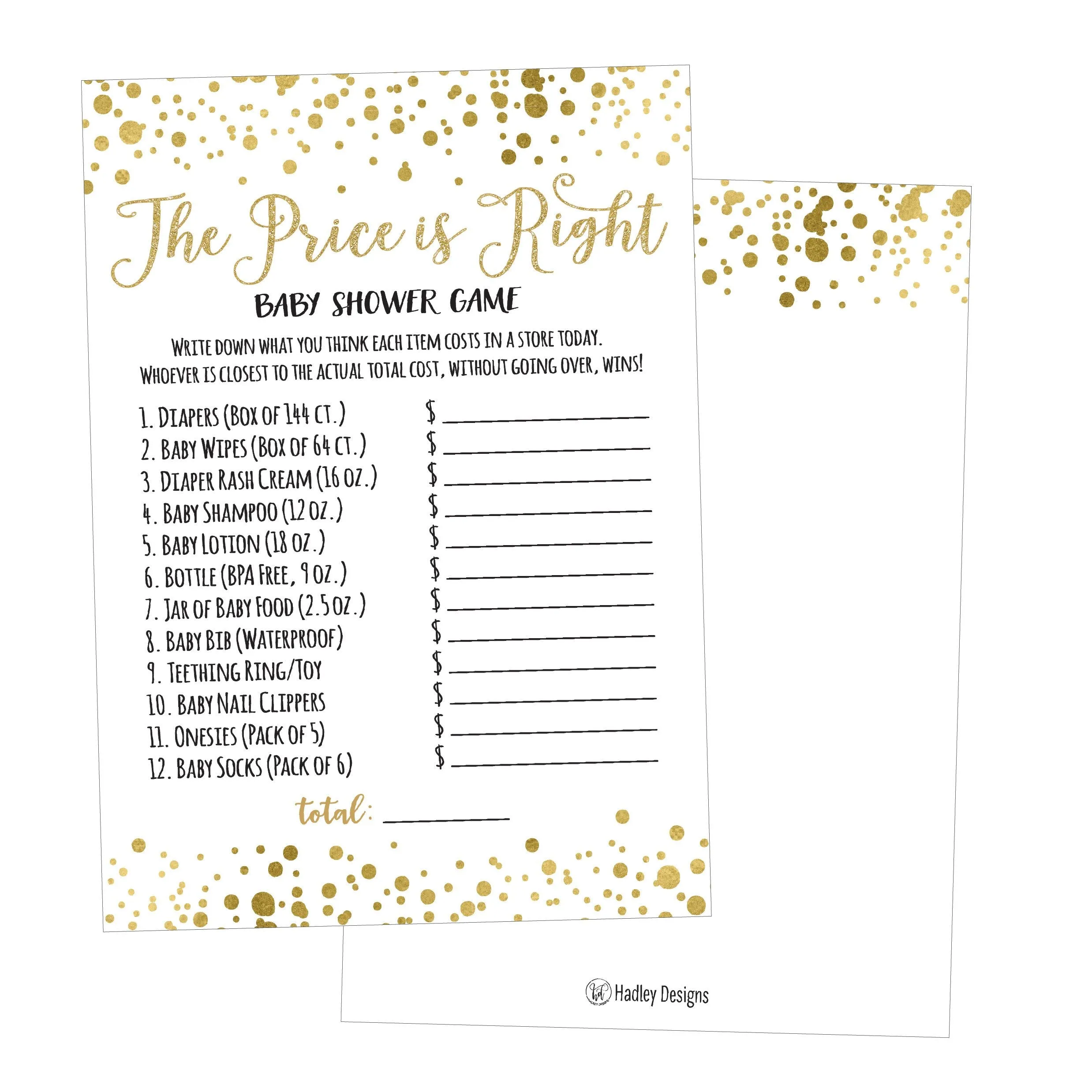 25 Gold Guess If The Price Is Right Baby Shower Game Ideas For Boys Girls Fun Party Activities Card Cute Best Gender Neutral Reveal Guessing Funny Question Bundle Pack For Couples Decorations Supplies
