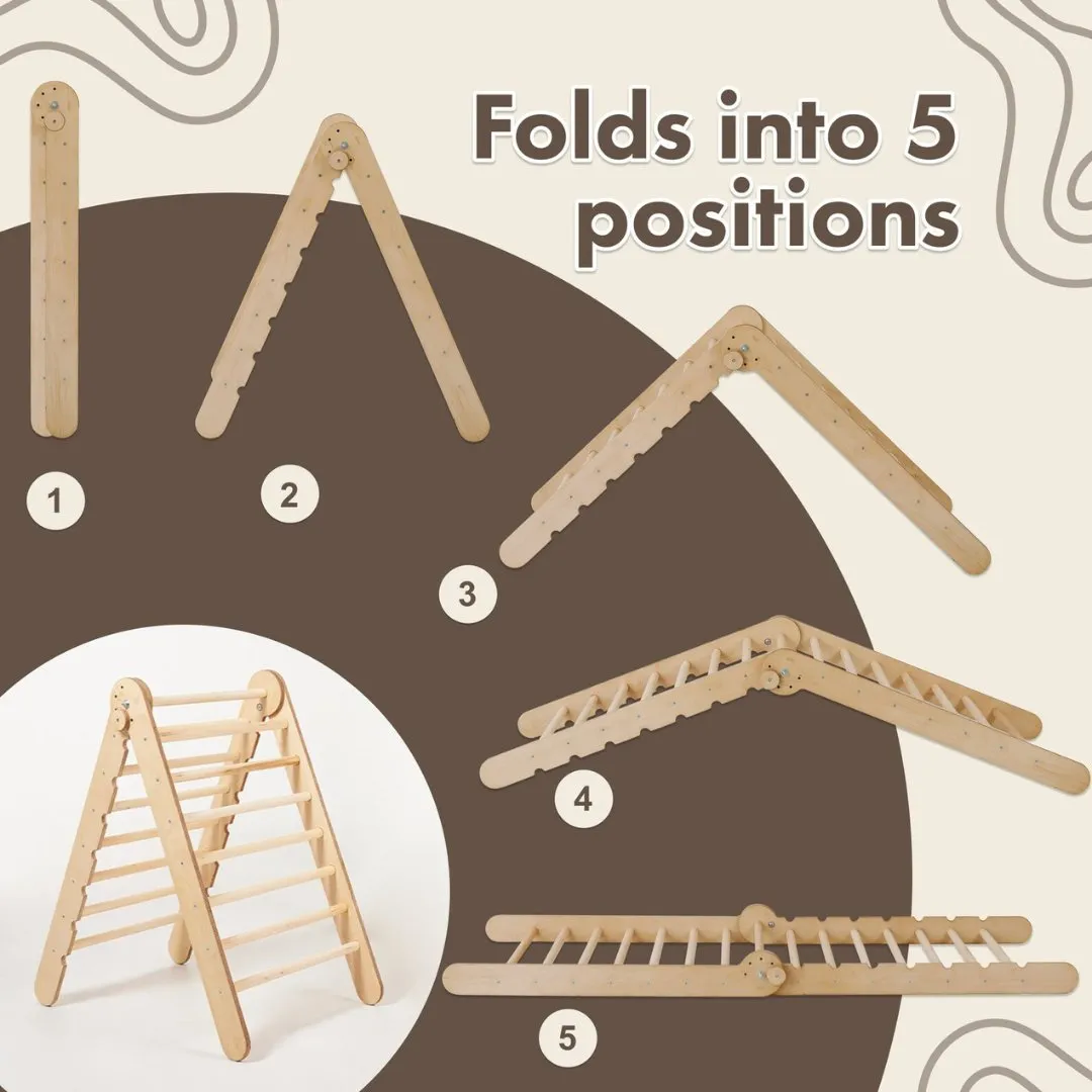 3in1 Montessori Climbing Set: Triangle Ladder   Wooden Arch   Slide Board – Chocolate NEW