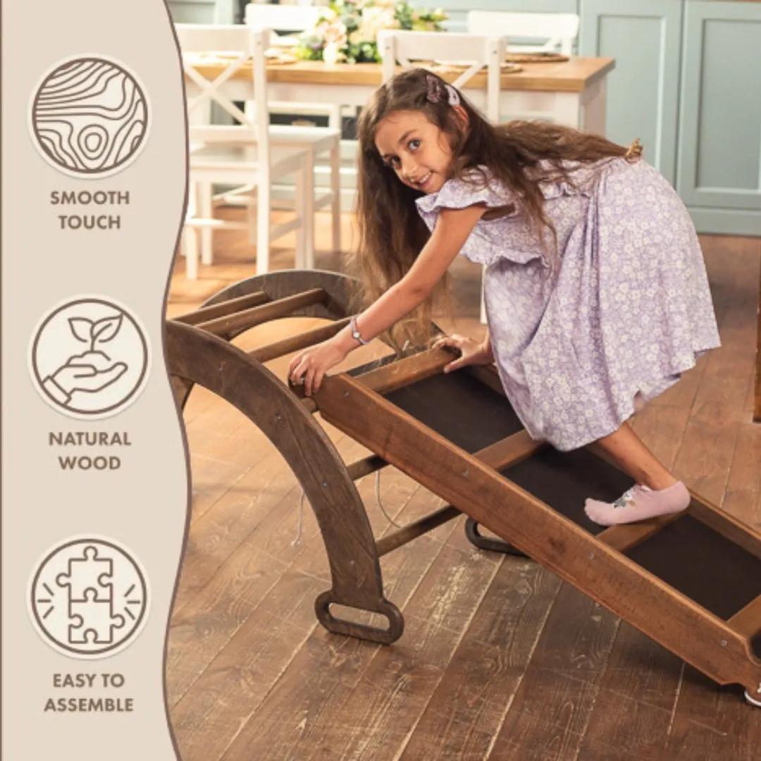 3in1 Montessori Climbing Set: Triangle Ladder   Wooden Arch   Slide Board – Chocolate NEW