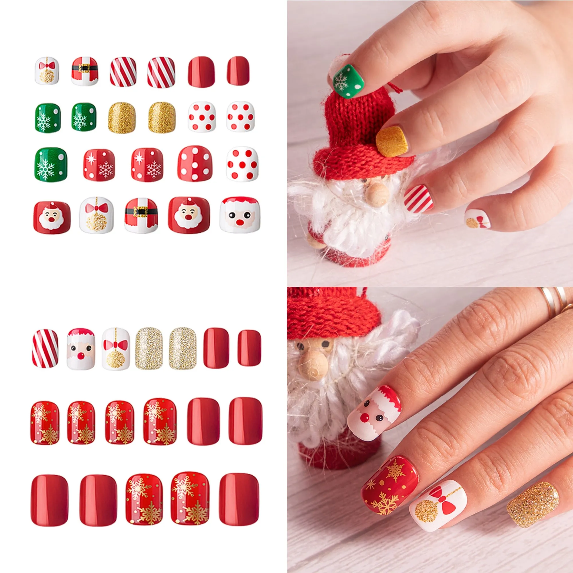 54Pcs Christmas Fake Nails For Kids and Mom, Glossy Red Press on Nails