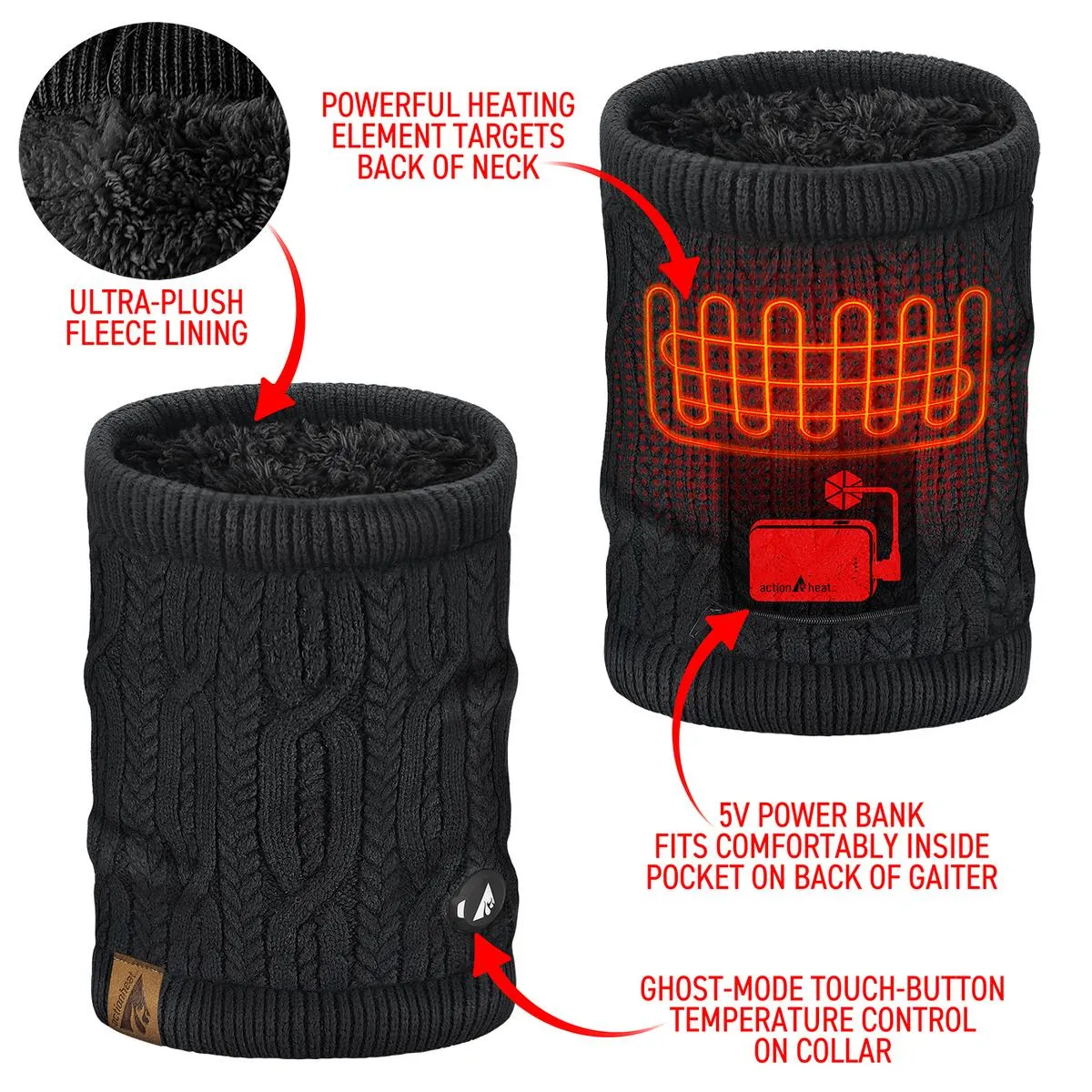 ActionHeat 5V Battery Heated Cable Knit Hat & Gaiter Bundle