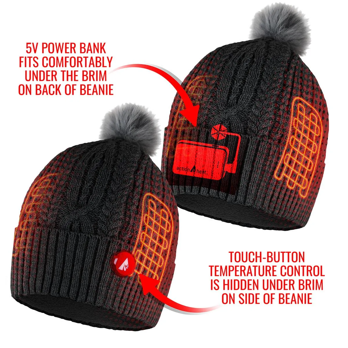 ActionHeat 5V Battery Heated Cable Knit Hat & Gaiter Bundle
