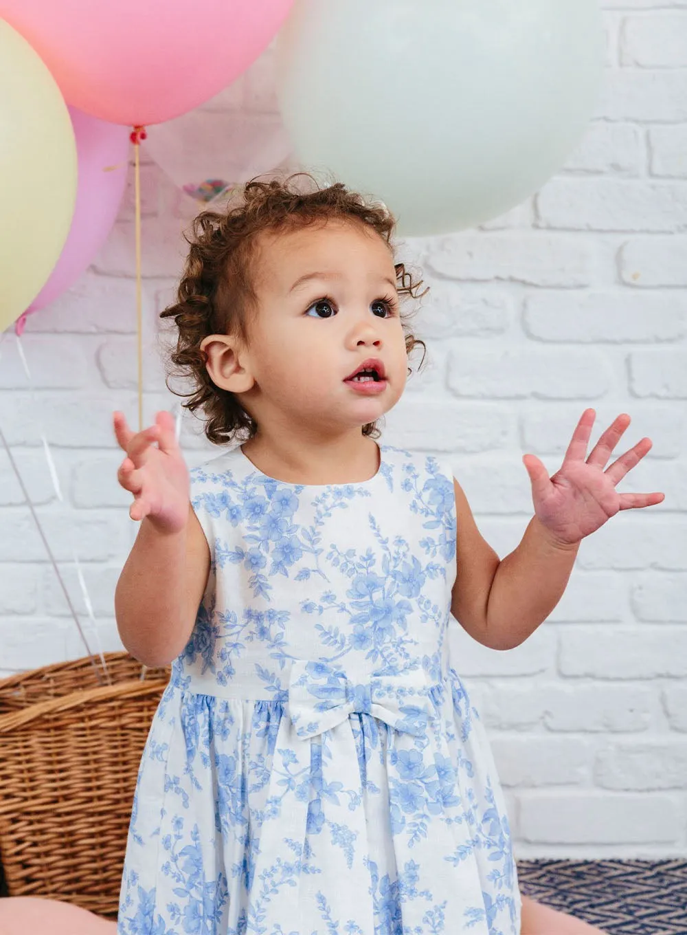 Baby Maeva Bow Dress in Pale Blue Floral