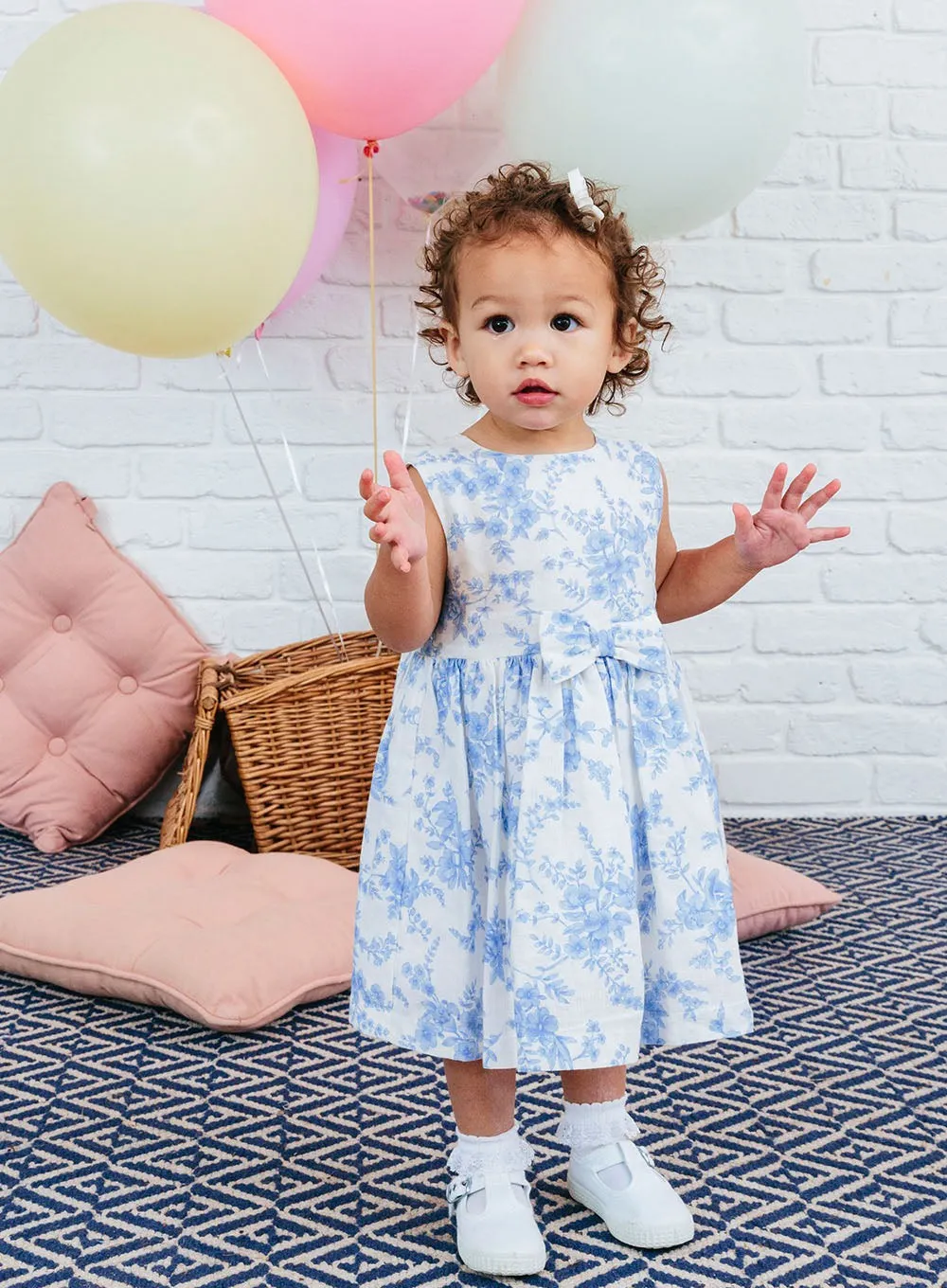 Baby Maeva Bow Dress in Pale Blue Floral