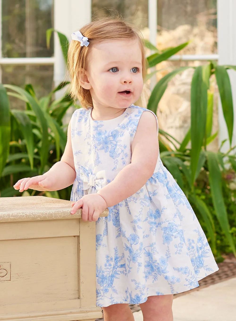 Baby Maeva Bow Dress in Pale Blue Floral
