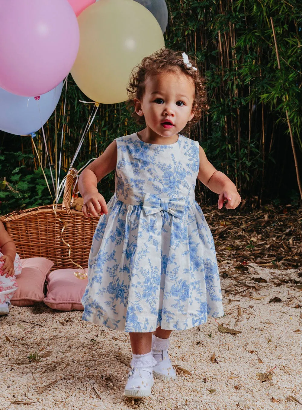 Baby Maeva Bow Dress in Pale Blue Floral