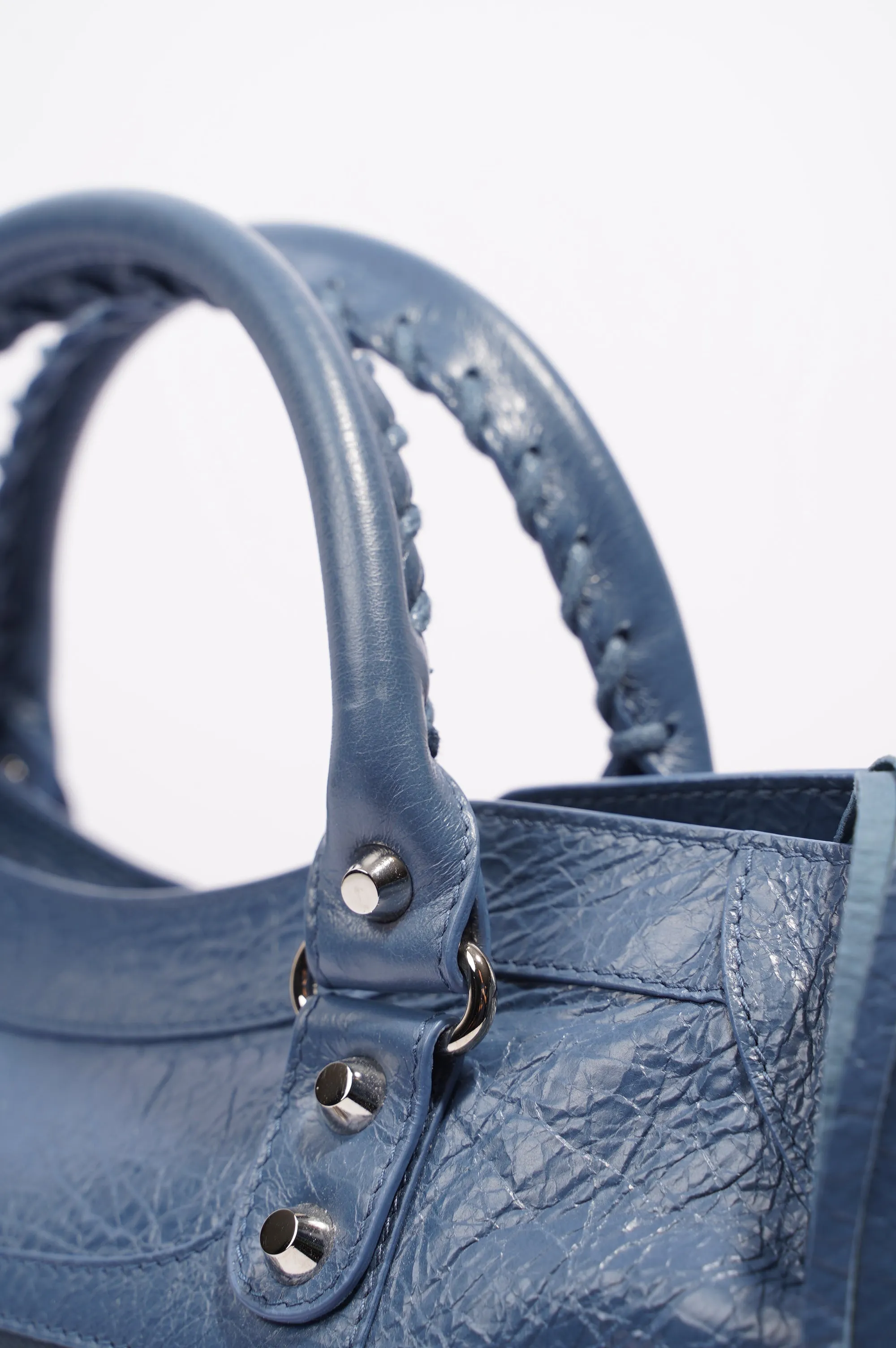 Balenciaga Womens Classic City Bag Blue Leather Small