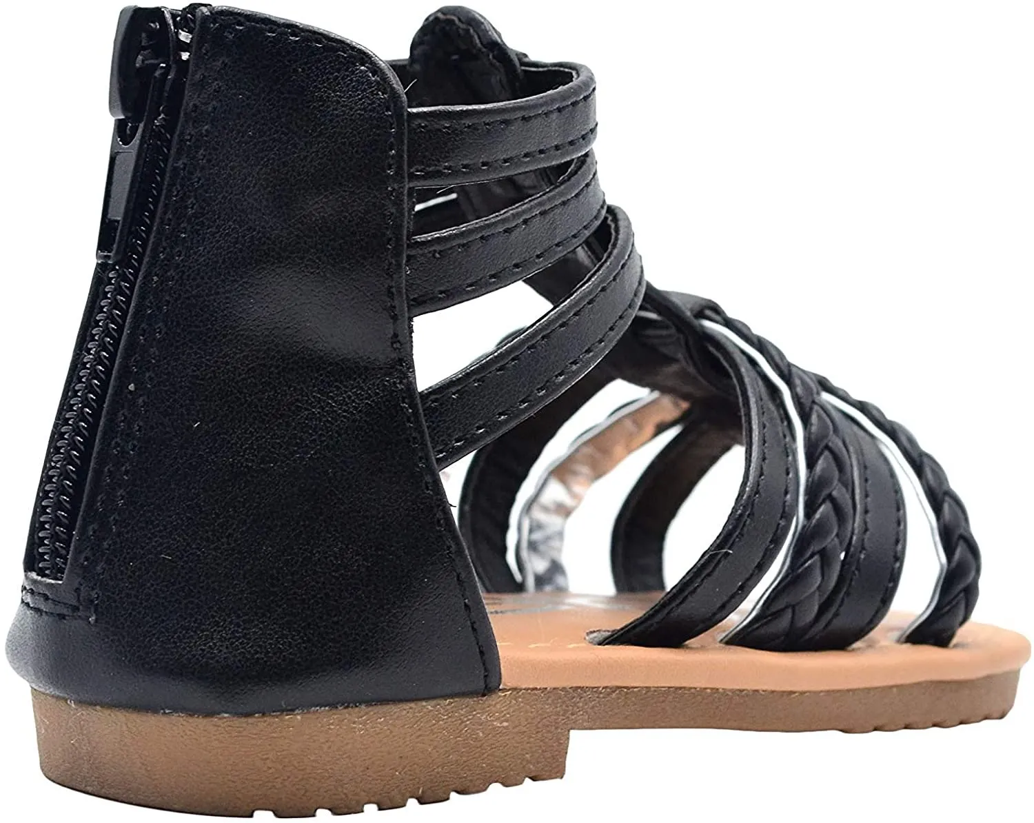 bebe Girls Toddler/Little Kid Strappy Ankle High Back Zipper Gladiator Sandals With Braided Accent