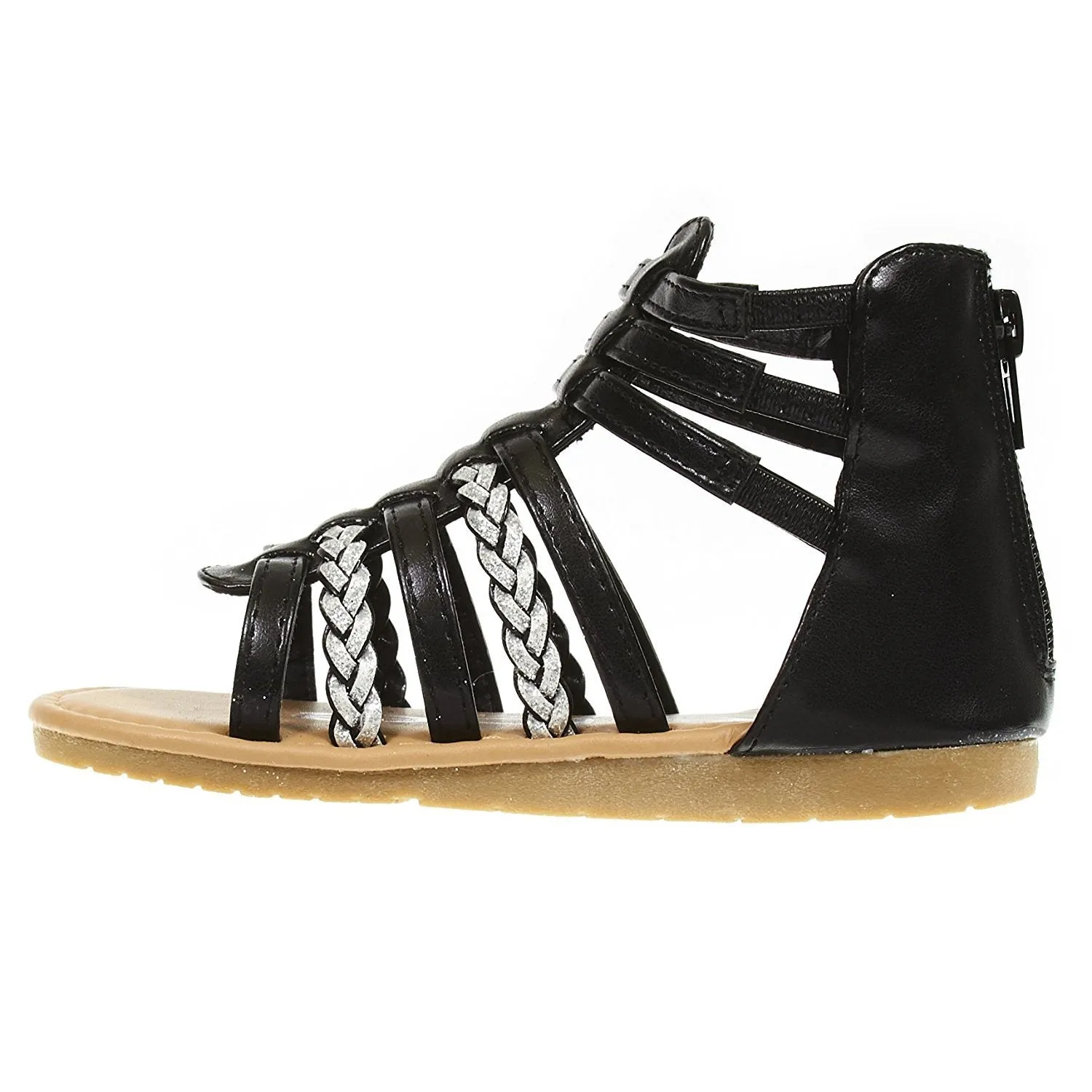bebe Girls Toddler/Little Kid Strappy Ankle High Back Zipper Gladiator Sandals With Braided Accent