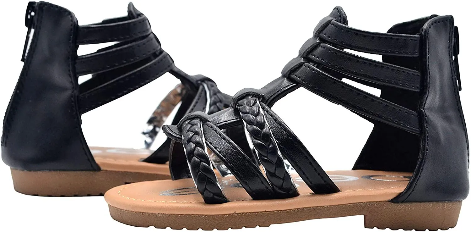 bebe Girls Toddler/Little Kid Strappy Ankle High Back Zipper Gladiator Sandals With Braided Accent