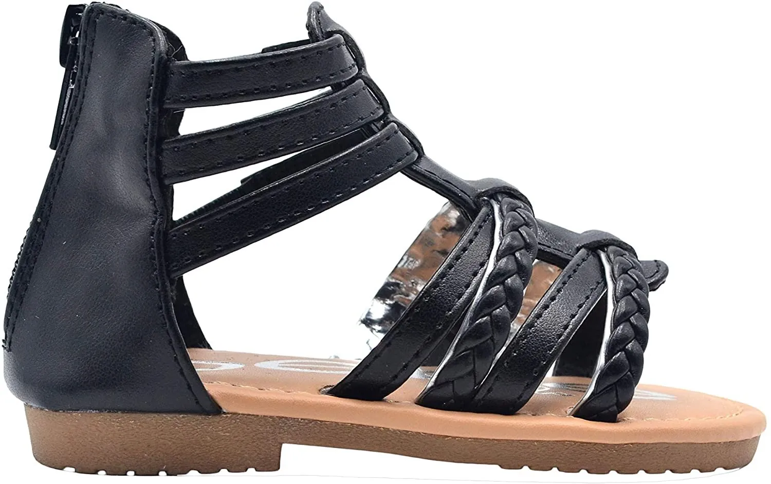 bebe Girls Toddler/Little Kid Strappy Ankle High Back Zipper Gladiator Sandals With Braided Accent
