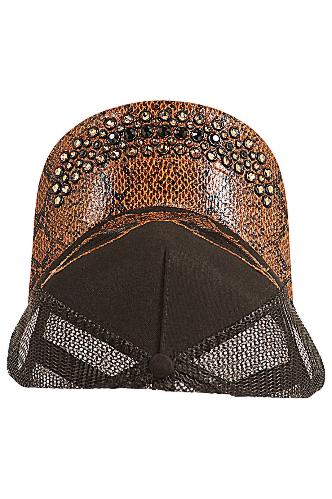 BLACK TRUCKER IN BROWN SNAKE WITH JET BLACK & SMOKY TOPAZ CRYSTALS