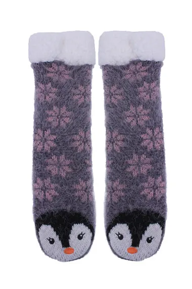 Brandwell Extra Fluffy Lurex Slouch Socks Penguin