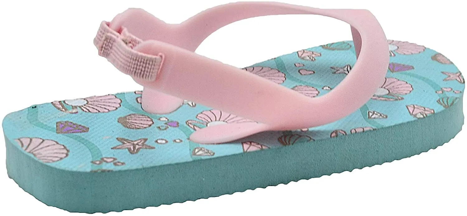 Chatties Toddler Baby Girls’ Little Kid Printed Rubber Flip Flops with Elastic Strap - Cute Lightweight Summer Slipper Shoe