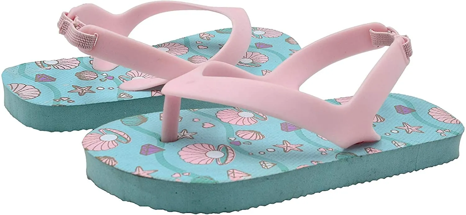 Chatties Toddler Baby Girls’ Little Kid Printed Rubber Flip Flops with Elastic Strap - Cute Lightweight Summer Slipper Shoe