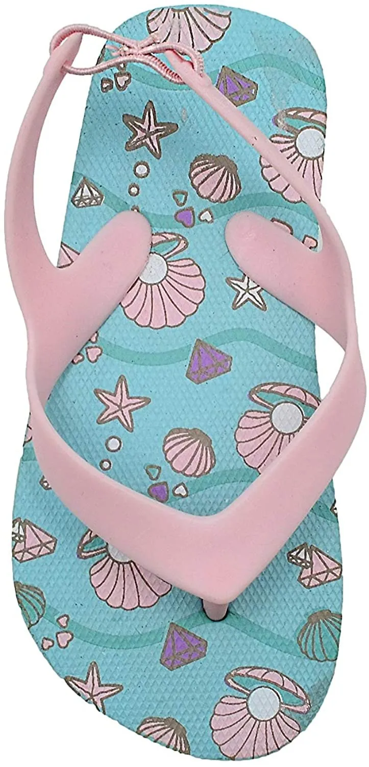 Chatties Toddler Baby Girls’ Little Kid Printed Rubber Flip Flops with Elastic Strap - Cute Lightweight Summer Slipper Shoe