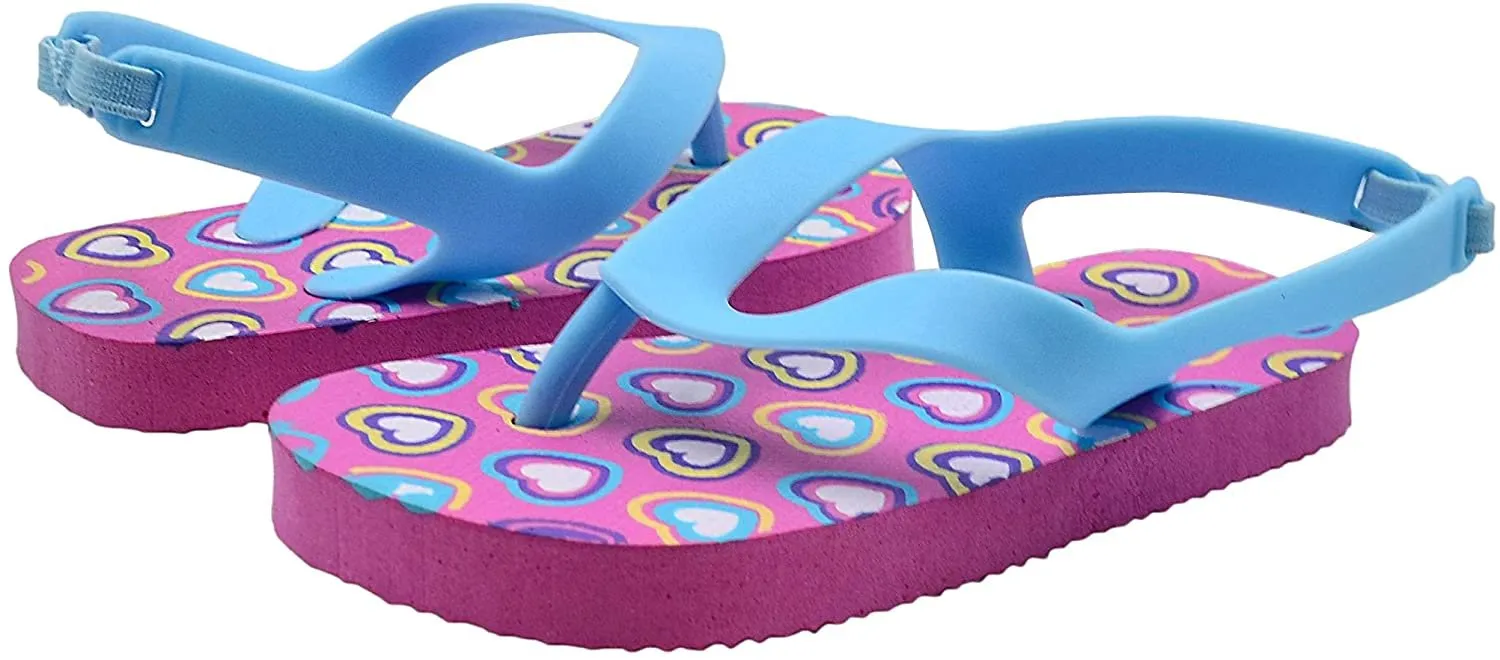 Chatties Toddler Baby Girls’ Little Kid Printed Rubber Flip Flops with Elastic Strap - Cute Lightweight Summer Slipper Shoe