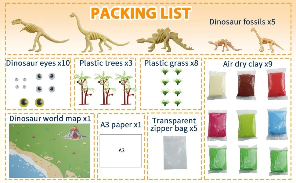 Dinosaur Modeling clay build kit-set of 5 Dinosaurs to build.