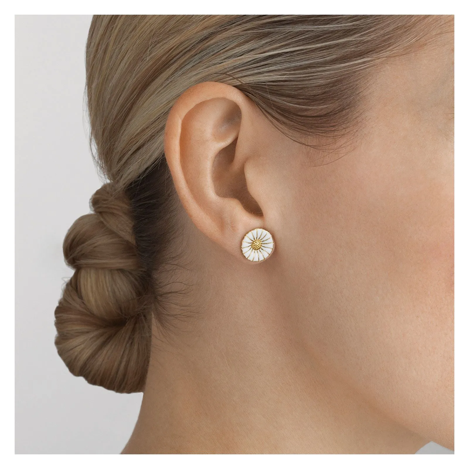 Georg Jensen DAISY Gold Plated Silver & White Enamel Earrings 3539207