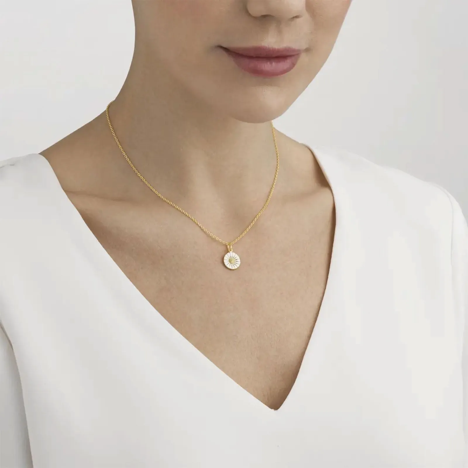 Georg Jensen DAISY Gold Plated Silver & White Enamel Necklace 20001483