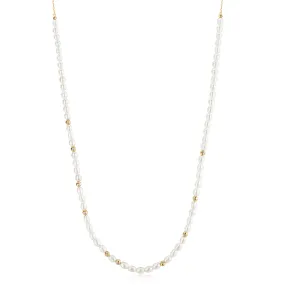 Gold Freshwater Pearl and White Cubic Zirconia Bezel Set Slider Necklace