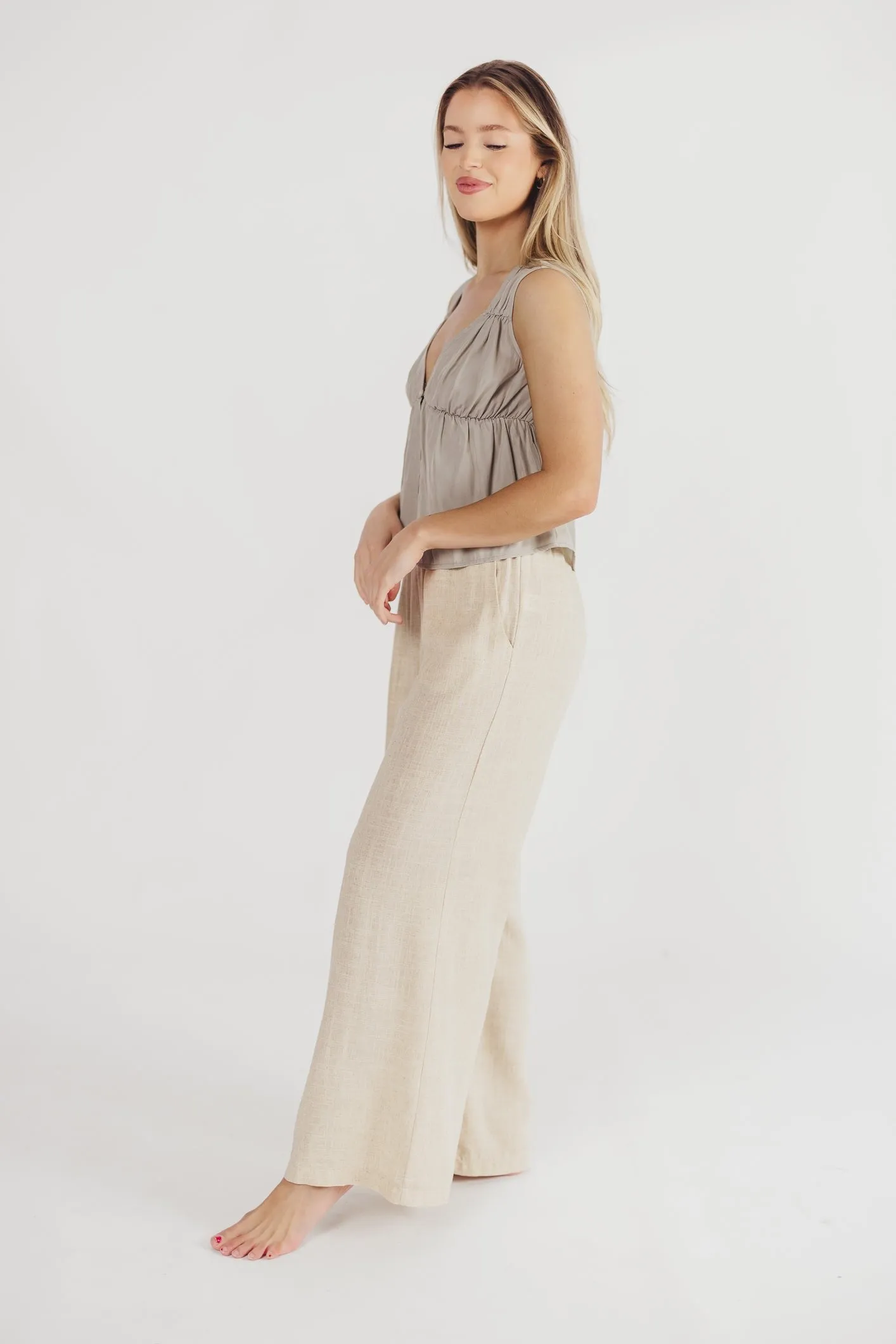 Hailey Linen-Blend Wide Leg Pants in Natural