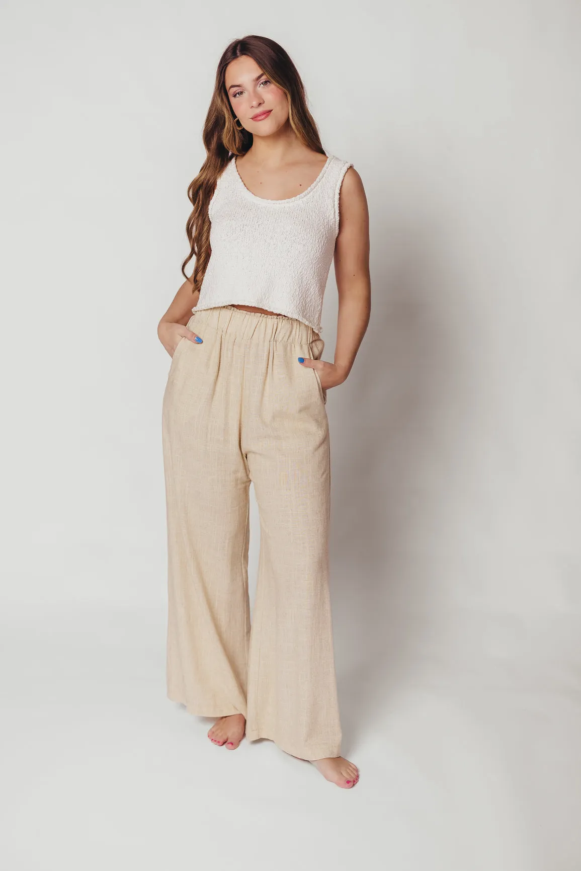 Hailey Linen-Blend Wide Leg Pants in Natural