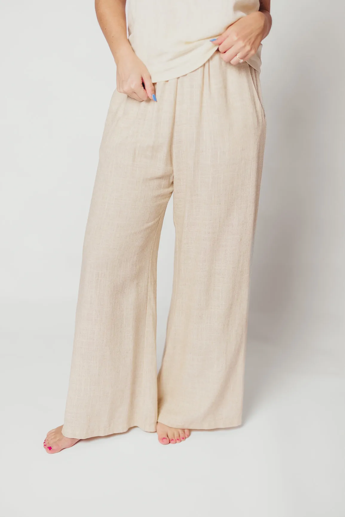 Hailey Linen-Blend Wide Leg Pants in Natural